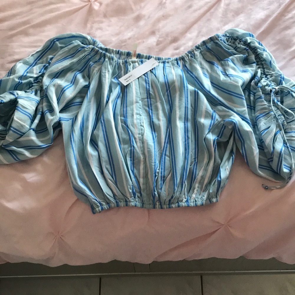 Baby blue off the shoulder shirt